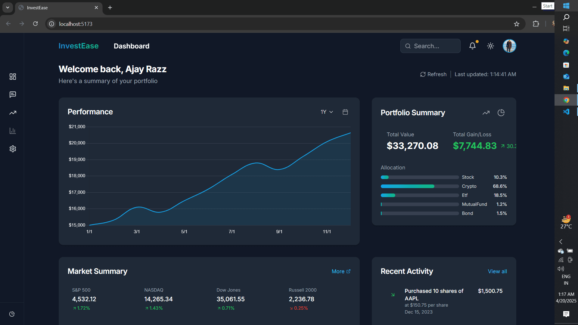 InvestEase Portfolio Tracker